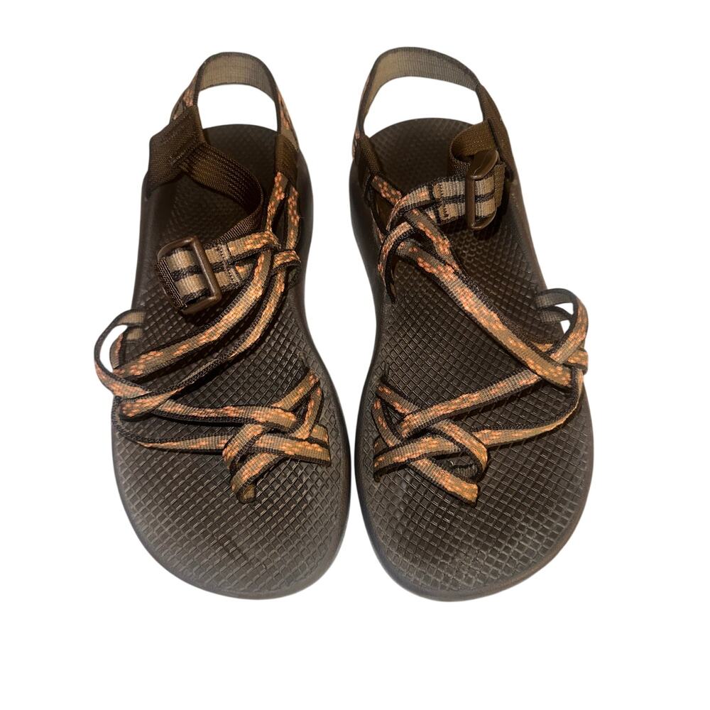 Chaco Women’s Strappy Sport Sandals Brown Orange Vibram Outdoor Hiking size 9